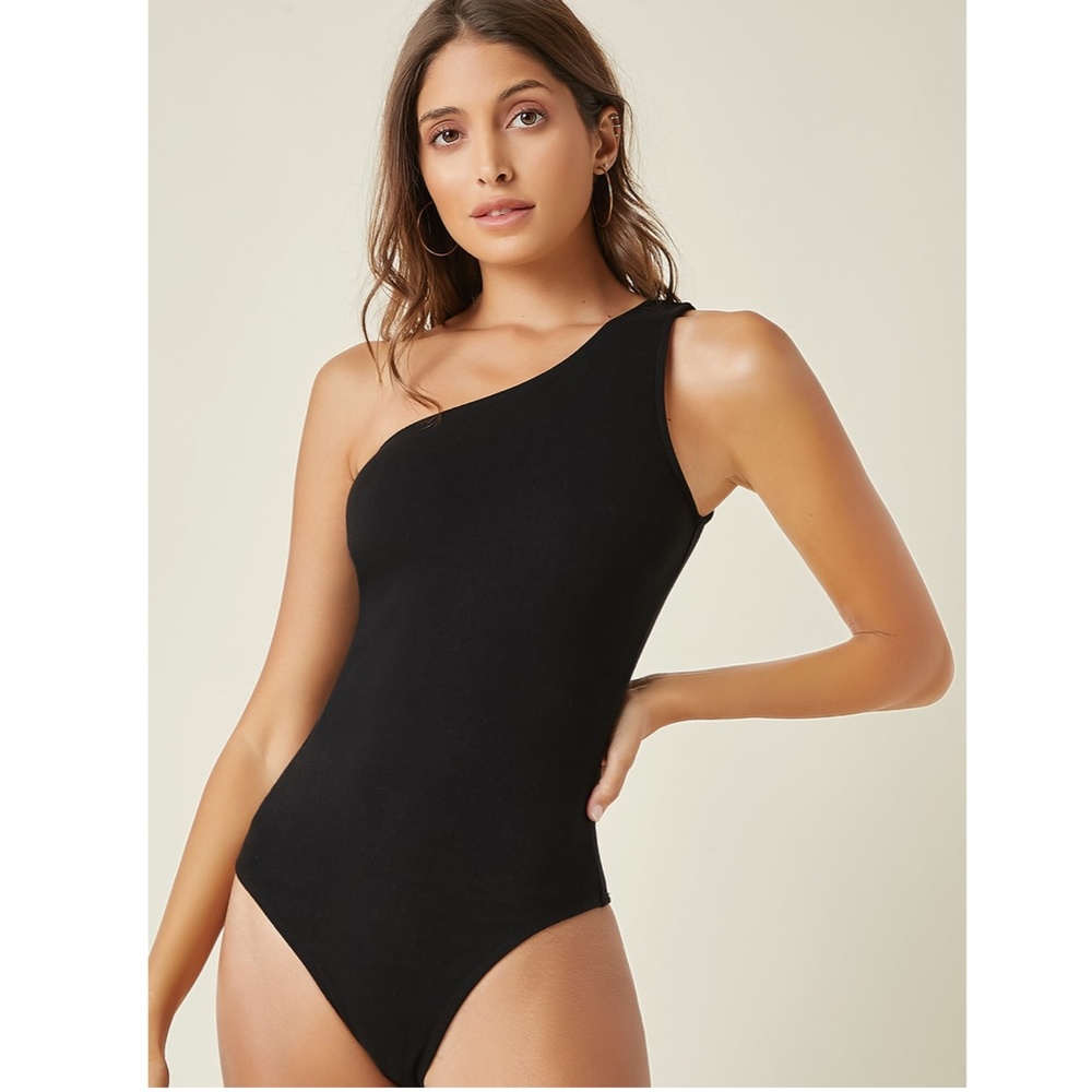 One Shoulder Black Bodysuit